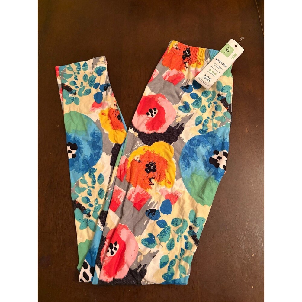 Agnes & Dora women’s leggings XS high waisted soft hidden message floral bright